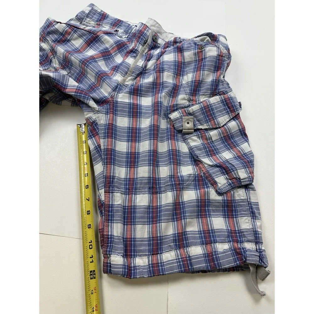 G-Star Raw Plaid Cargo Shorts Mens 38 Waist Model 3301 Blue White Red